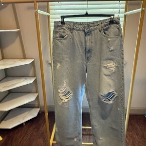 Zara  women's Light Blue Distressed Relaxed Jeans